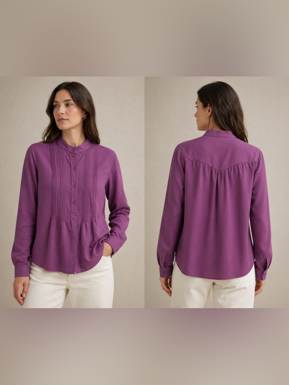 TravelSmith Purple Pintuck Button-Down Shirt‎